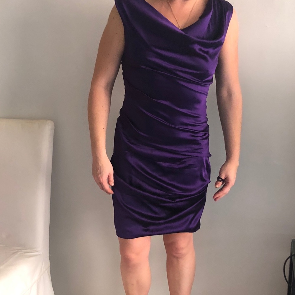 Vera wang purple ruched dress